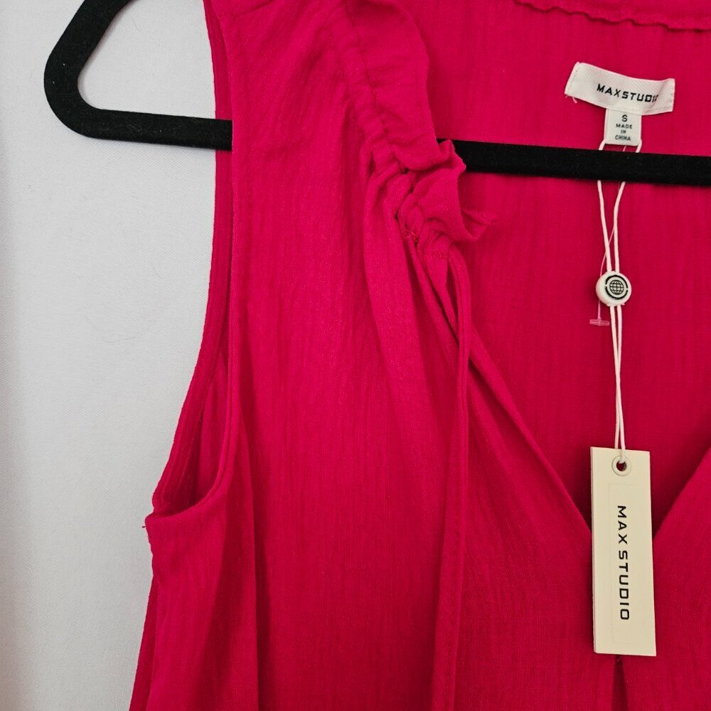 Max Studio Women's Red Dress Sleeveless Tiered Casual Summer Tassels‎ Boho Small - Picture 3 of 11